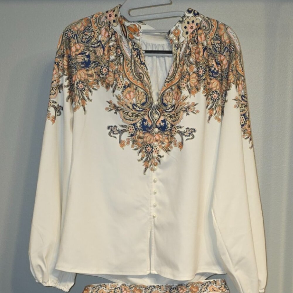 Faux Pearl Button Shirt Shorts Set Cottagecore Feminine Romantic - Picture 2 of 16